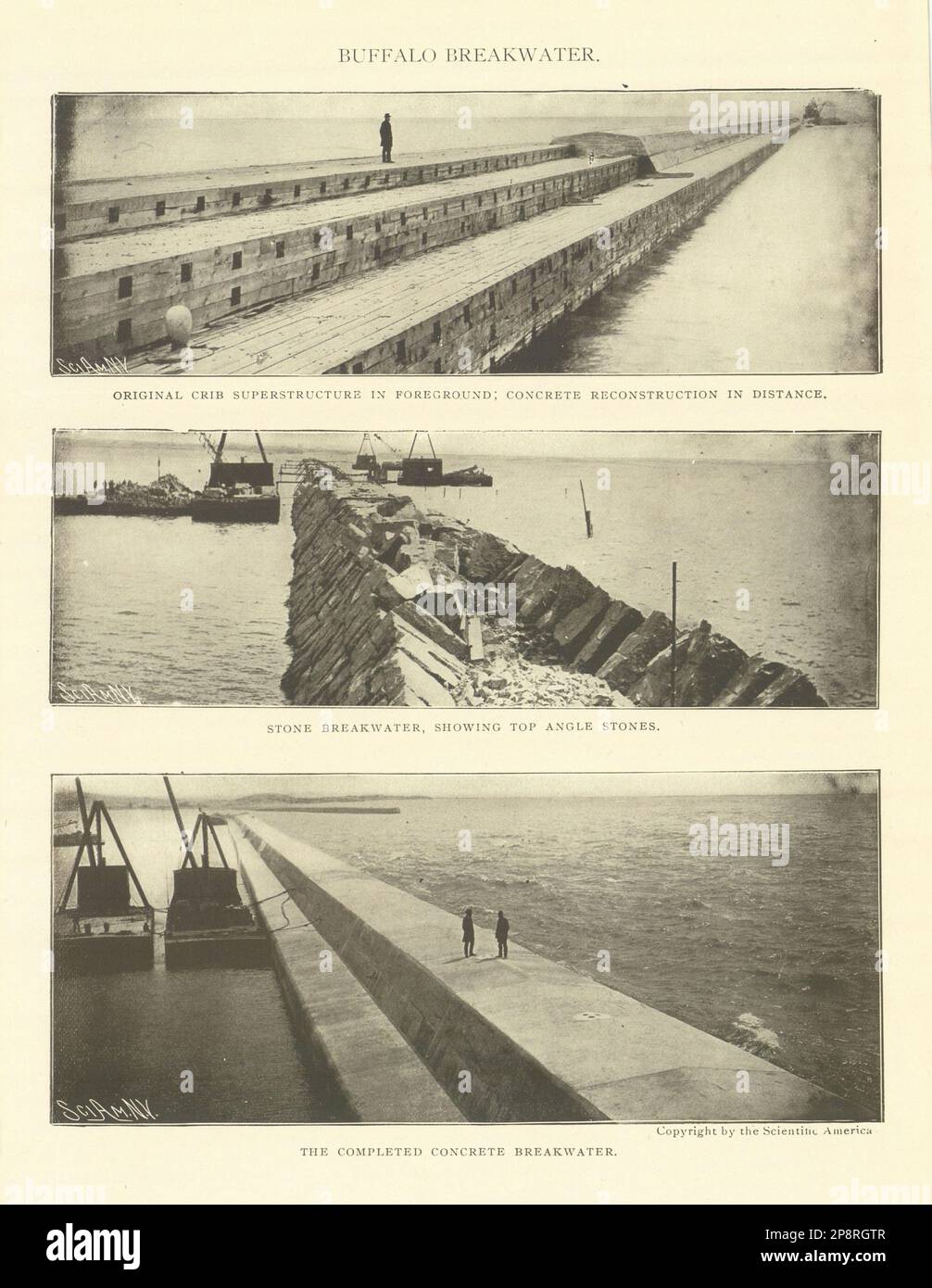 Buffalo Breakwater. Superstructure de berceau. Béton. Pierre angulaire. New York 1907 Banque D'Images