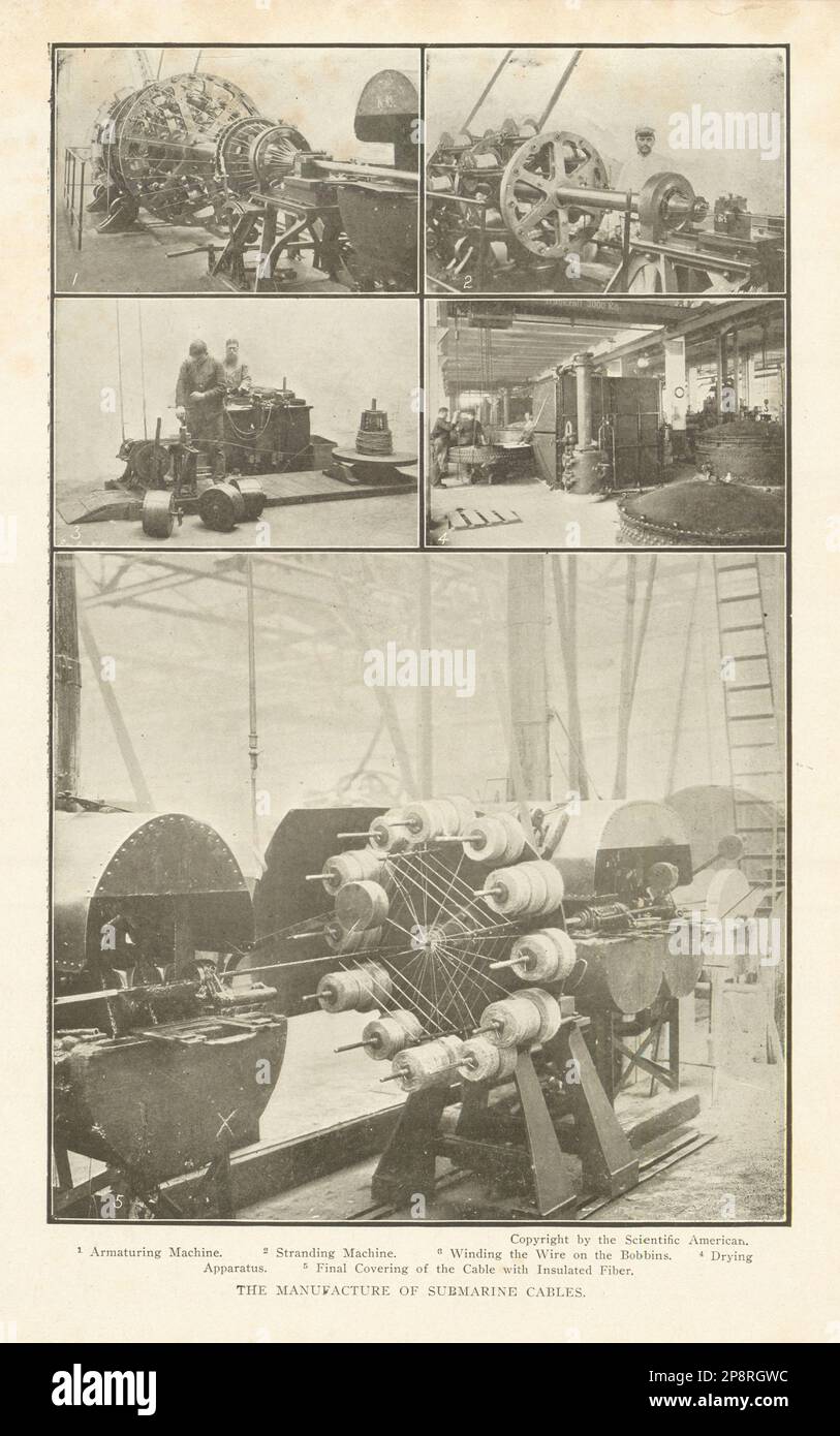FABRICATION DE CÂBLES SOUS-MARINS machine à poncer fil Bobbin séchage 1907 Banque D'Images