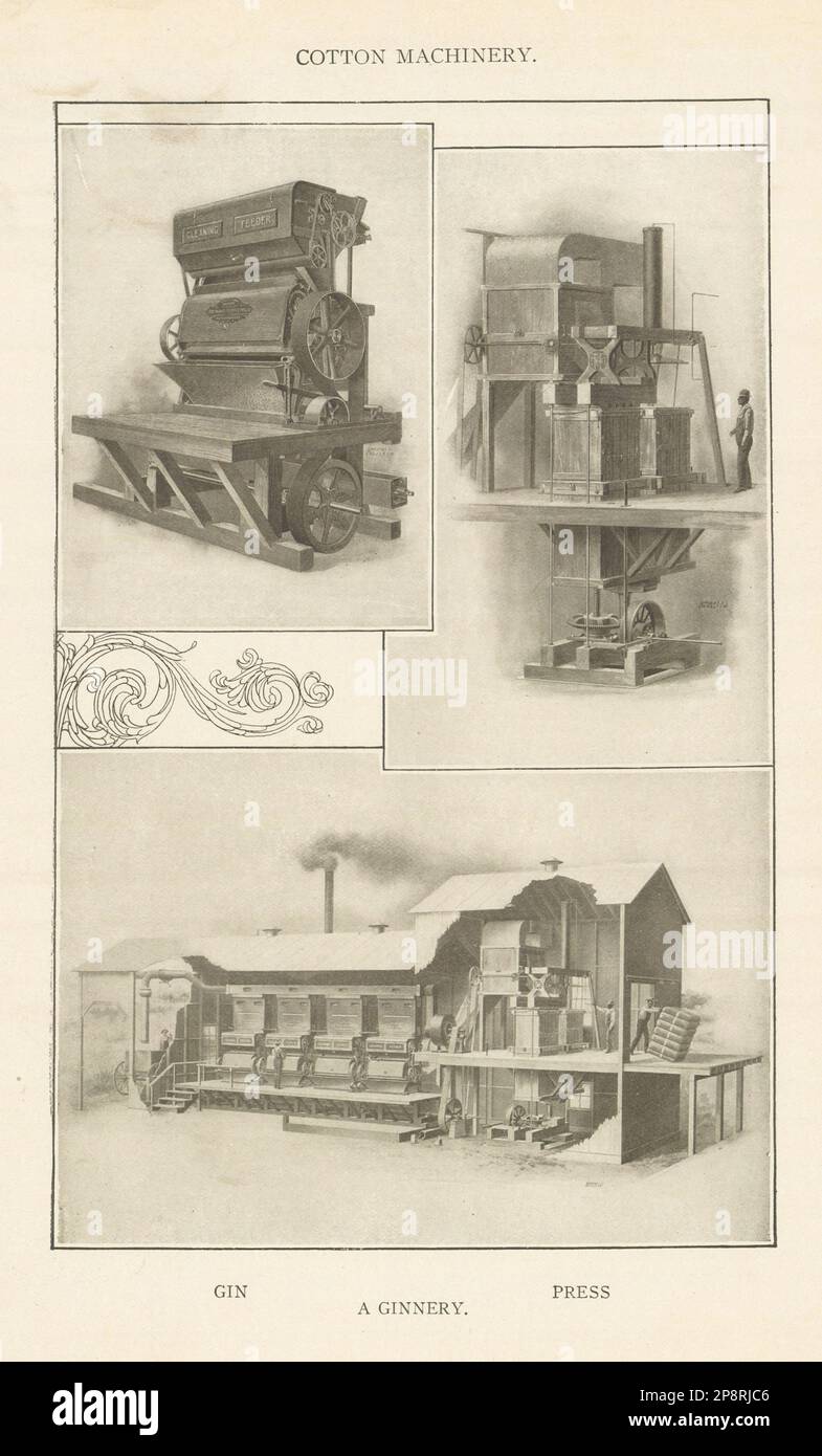 Machines à coton. Gin appuyez Sur Une Ginnery. Textiles 1907 ancienne image imprimée Banque D'Images