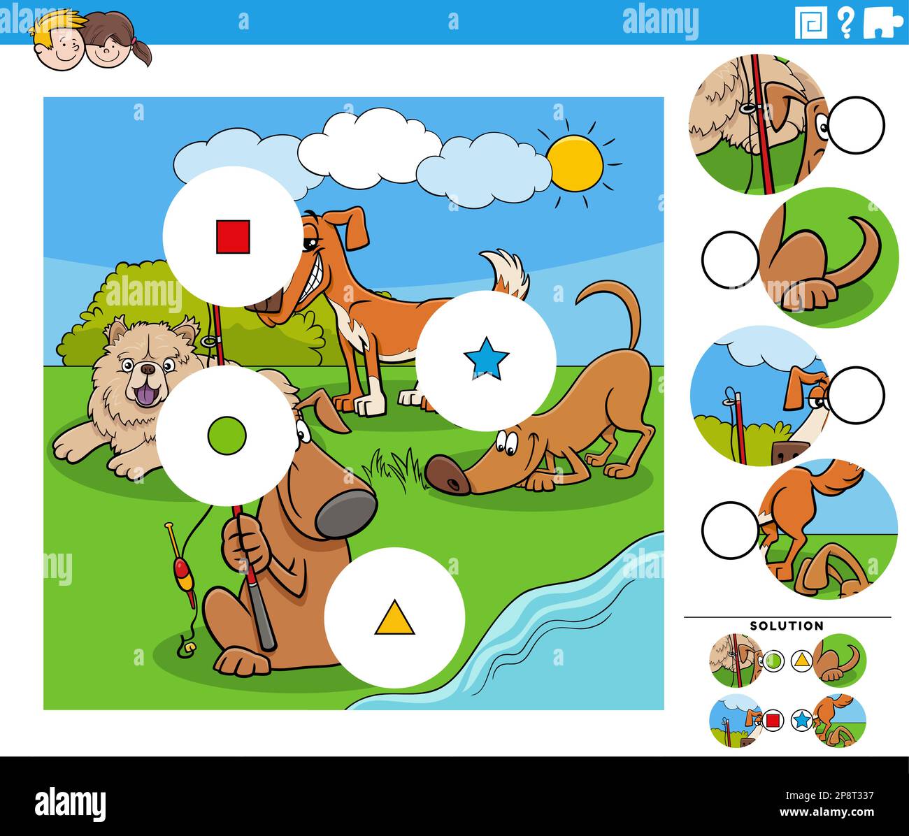 Illustration de dessin animé éducatif faire correspondre les pièces puzzle  tâche de puzzle avec les chiens heureux personnages animaux Image  Vectorielle Stock - Alamy