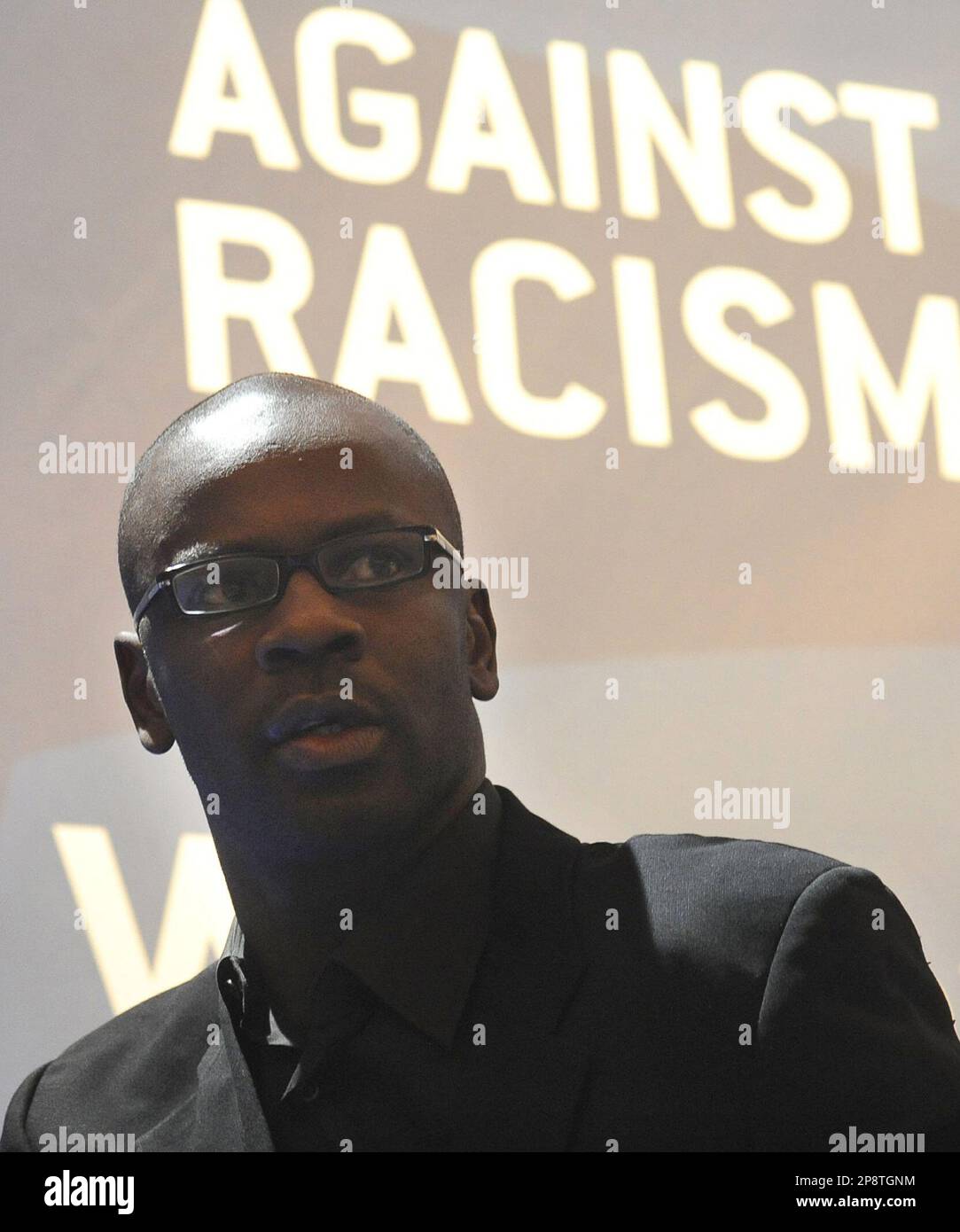 French soccer legend Lilian Thuram attends the 3rd Unite Against Racism in European Football Conference, in Warsaw, Poland, Wednesday, March 4, 2009. (AP Photo/Alik Keplicz) Banque D'Images