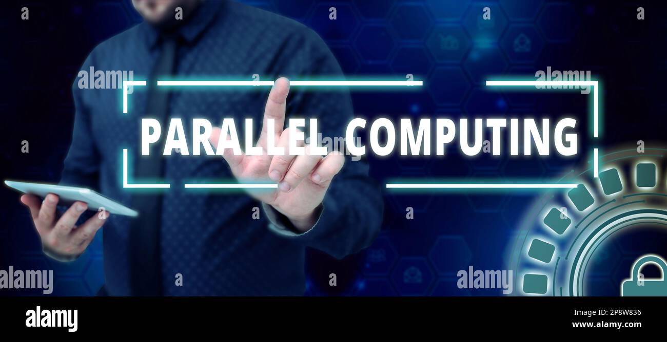 Affiche montrant Parallel Computing. Photo conceptuelle calcul simultané au moyen de logiciels et de matériel Banque D'Images