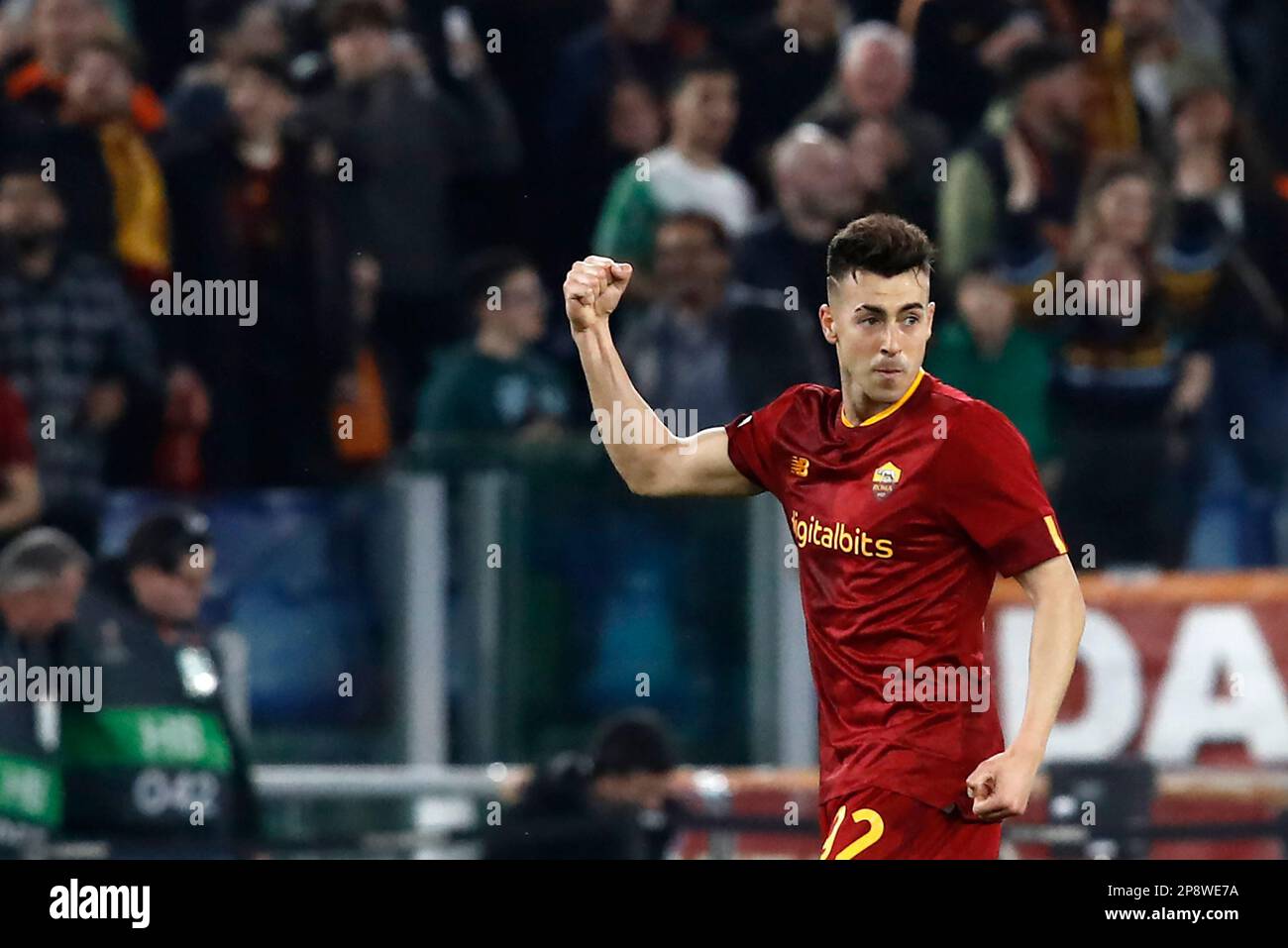 Rome, Italie. 09th mars 2023. Stephan El Shaarawy, d'AS Roma, célèbre après avoir marqué lors de la manche de l'UEFA Europa League du 16 premier match de football de jambe entre Roma et Real Sociedad au stade olympique de RomeÕs, 09 mars 2023. Crédit: Riccardo de Luca - mise à jour des images/Alamy Live News Banque D'Images