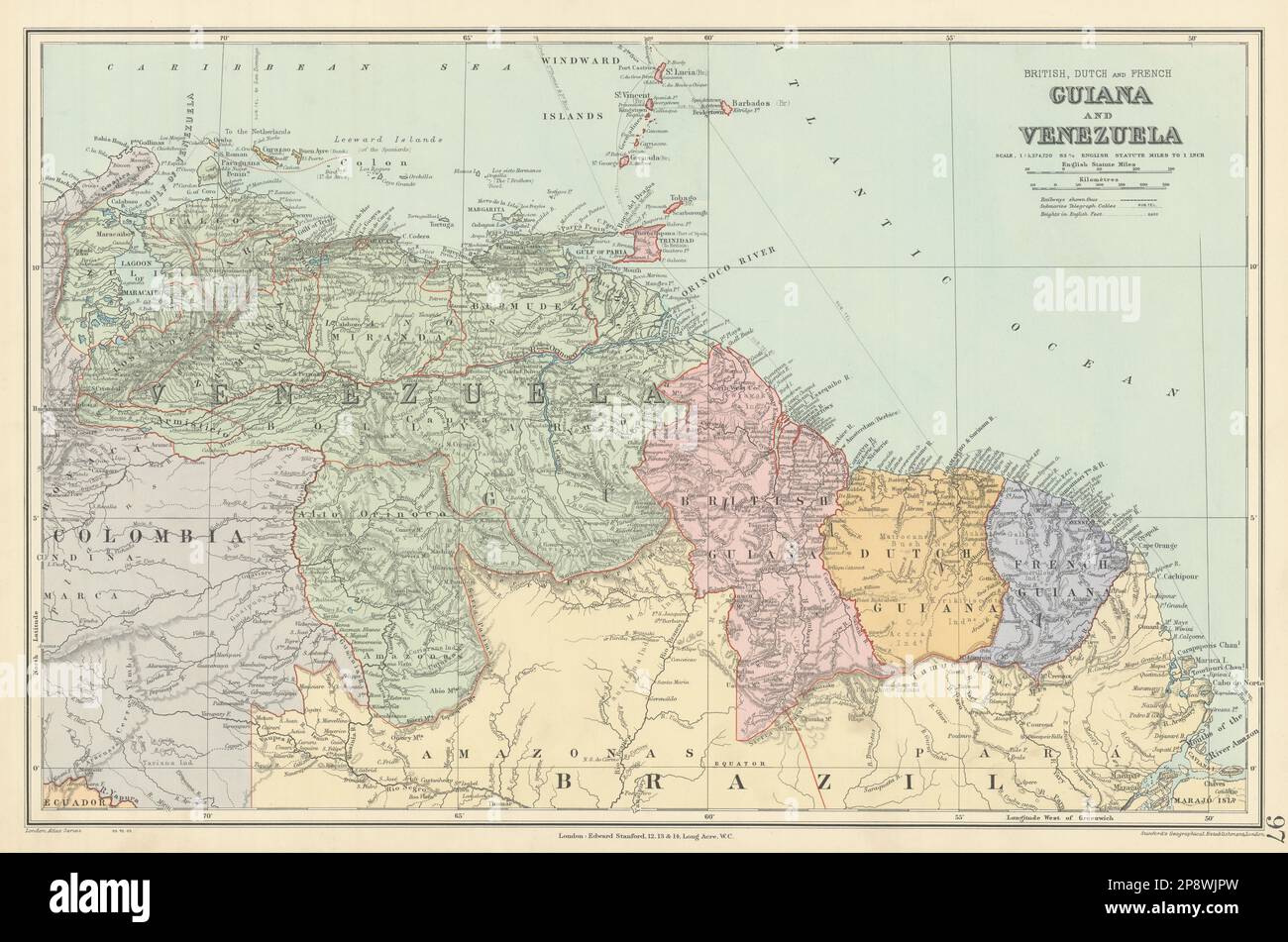Le Venezuela. Britanniques, Néerlandais et en Guyane française. La Guyana. Le Suriname. 1904 STANFORD site Banque D'Images