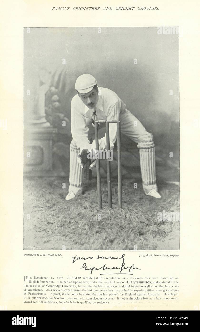 Gregor McGregor. Gardien de cricket. Middlesex Cricketer 1895 vieux imprimé antique Banque D'Images