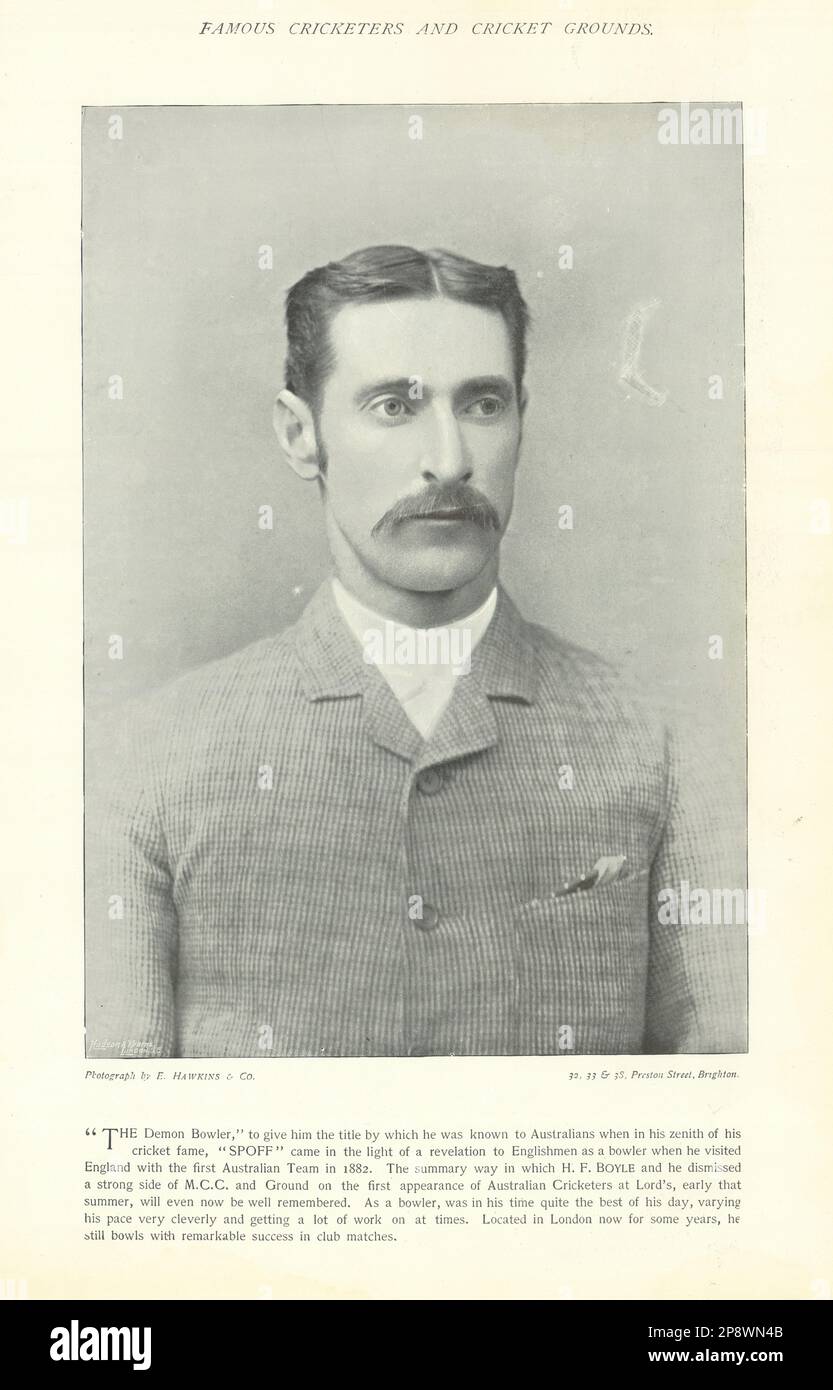 Frederick Spofforth. « The Daemon Bowler ». Australie Cricketer 1895 vieux imprimé Banque D'Images