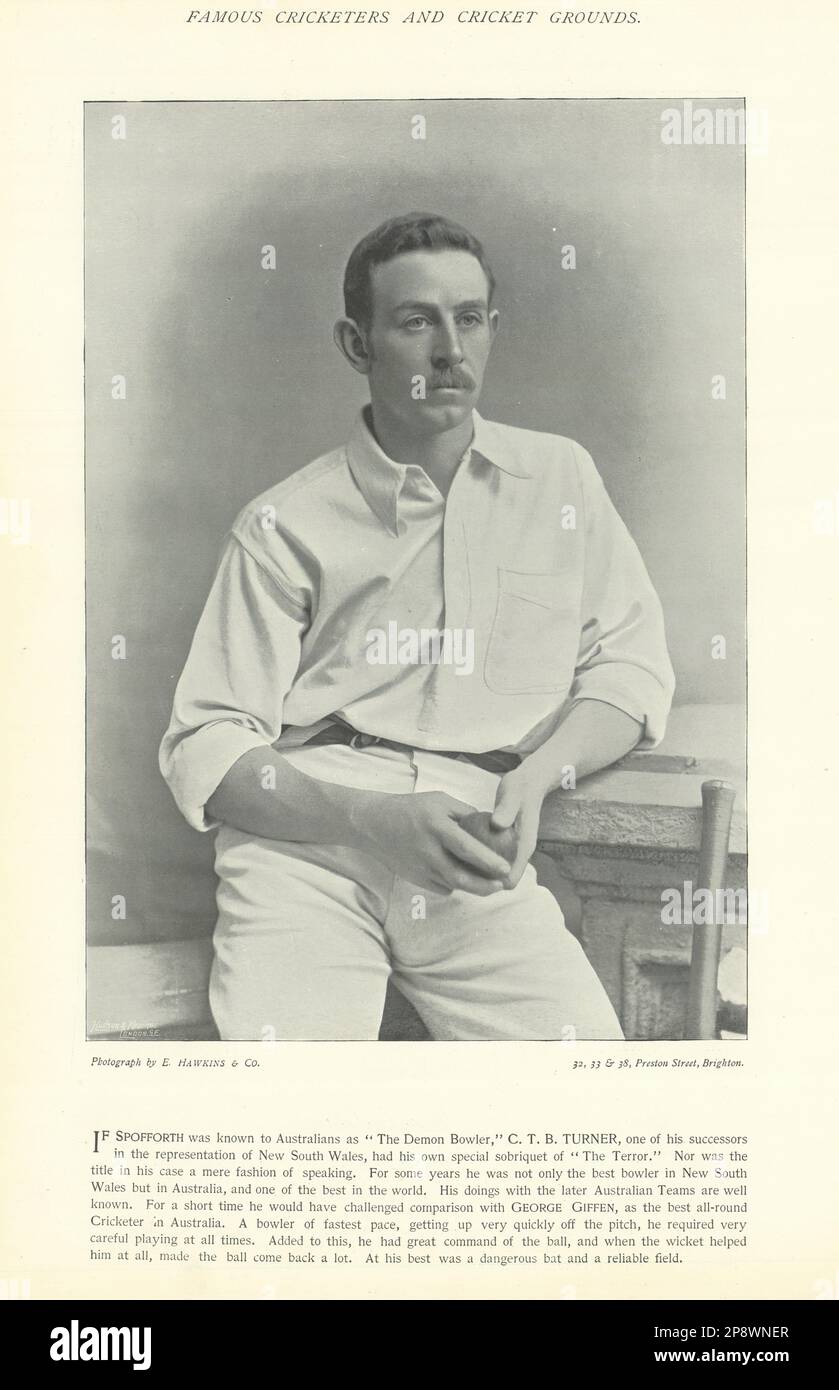 Charles Thomas Bias Turner. La terreur. Australie Cricketer 1895 vieux imprimé Banque D'Images