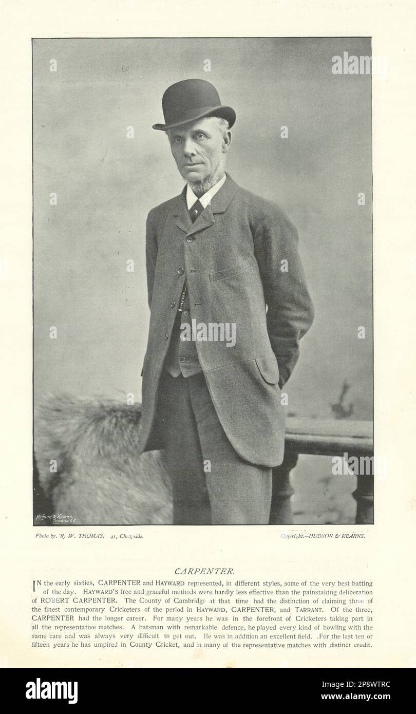 Robert Pearson Carpenter. Batteur. Juge-arbitre. Vieux imprimé du Cricketer 1895 ans Banque D'Images