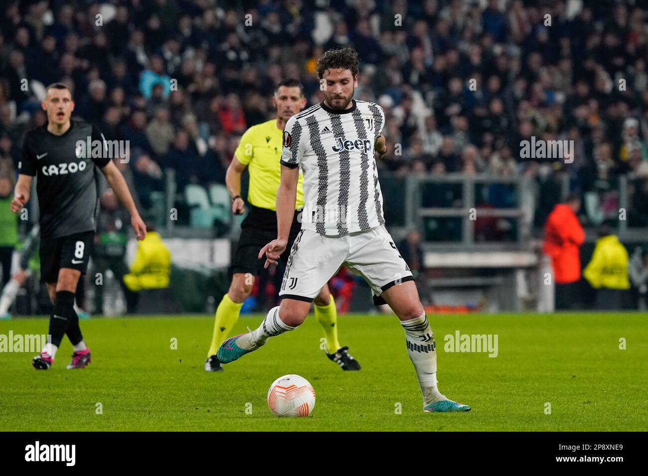 Turin, Italie - 9 mars 2023, Manuel Locatelli (Juventus FC) lors de la Ligue européenne de l'UEFA, série de 16, match de football à 1st jambes entre le Juventus FC et SC Freiburg sur 9 mars 2023 au stade Allianz à Turin, Italie - photo Luca Rossini / E-Mage Banque D'Images