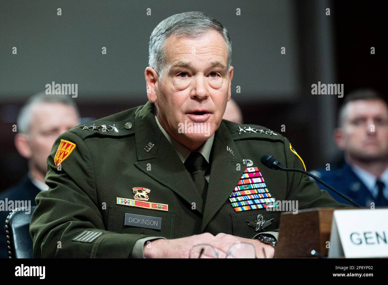 Washington, États-Unis. 09th mars 2023. Le général James Dickinson, commandant du Commandement spatial des États-Unis, s'exprimant lors d'une audience du Comité des services armés du Sénat au Capitole des États-Unis. Crédit : SOPA Images Limited/Alamy Live News Banque D'Images