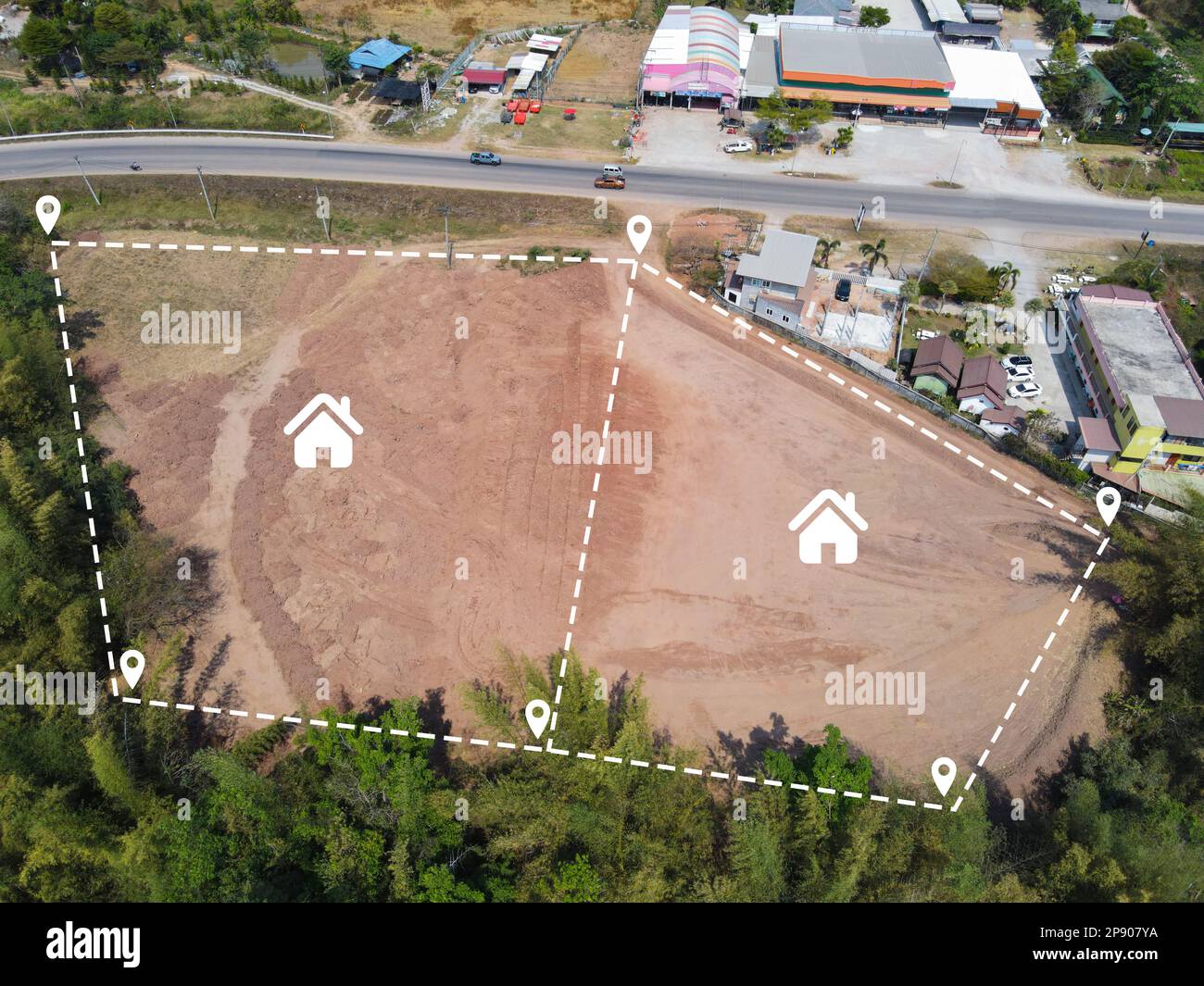 gestion des terres vacantes réhabilitation des terres pour terrain terrain pour bâtiment maison vue aérienne, terrain broches emplacement pour logement lotissement résidentiel développement Banque D'Images gestion des terres vacantes réhabilitation des terres pour terrain terrain pour bâtiment maison vue aérienne, terrain broches emplacement pour logement lotissement résidentiel développement Banque D'Images