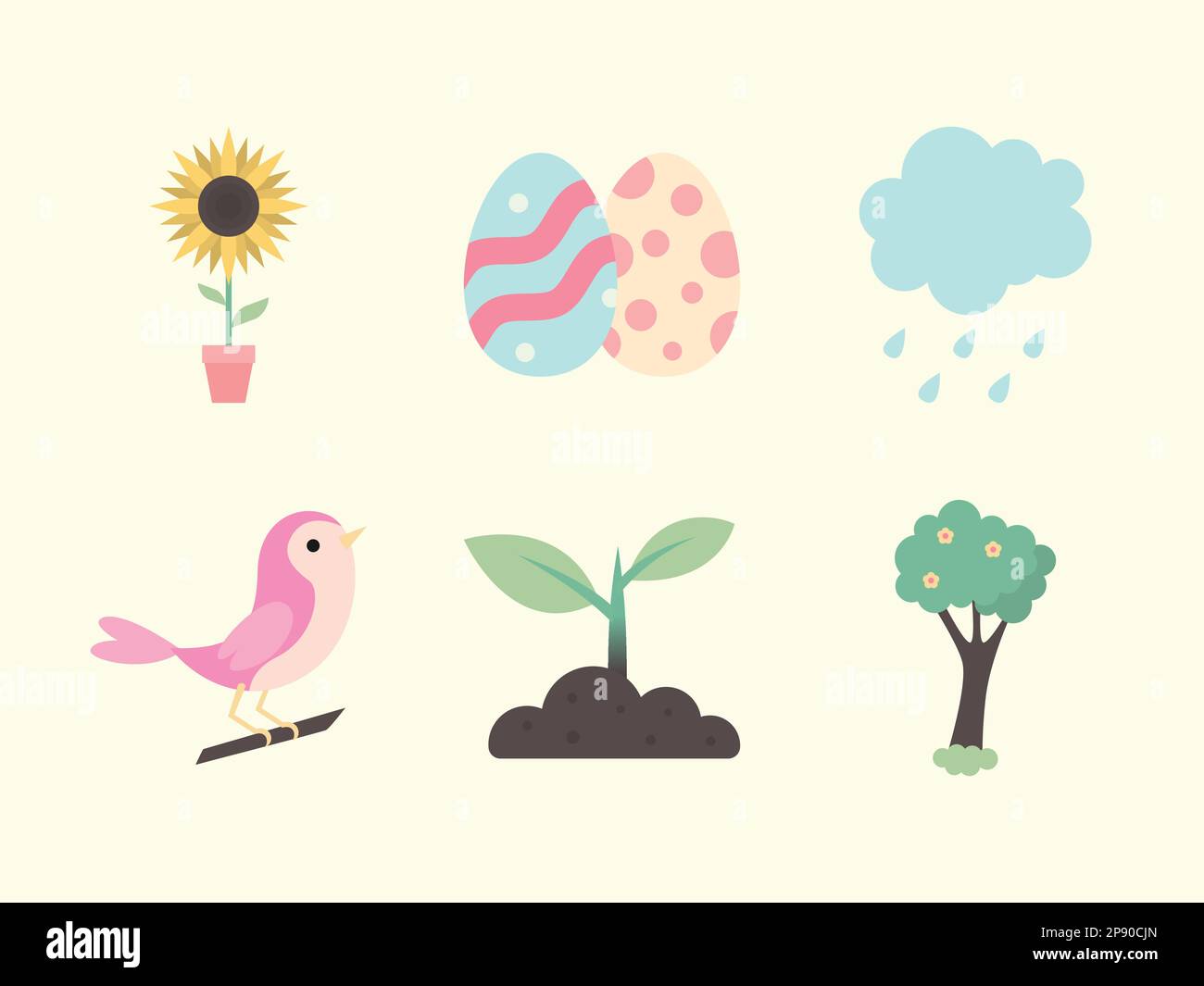 Illustration des éléments plats du vecteur de saison du printemps. Illustration de Vecteur