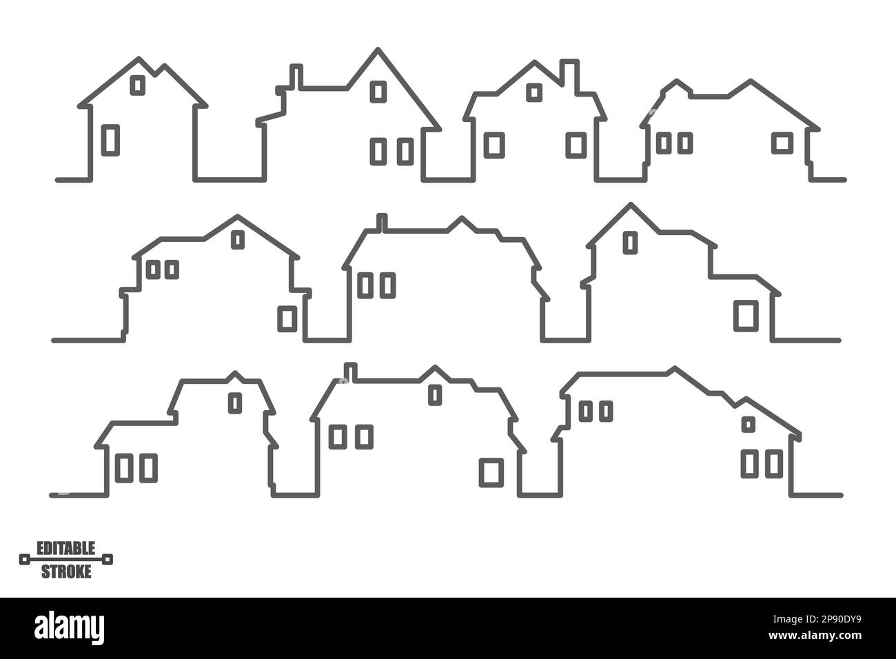 Les maisons de quartier offrent un paysage panoramique. Construction continue à une ligne dessinant une silhouette. Illustration vectorielle minimaliste. Illustration de Vecteur