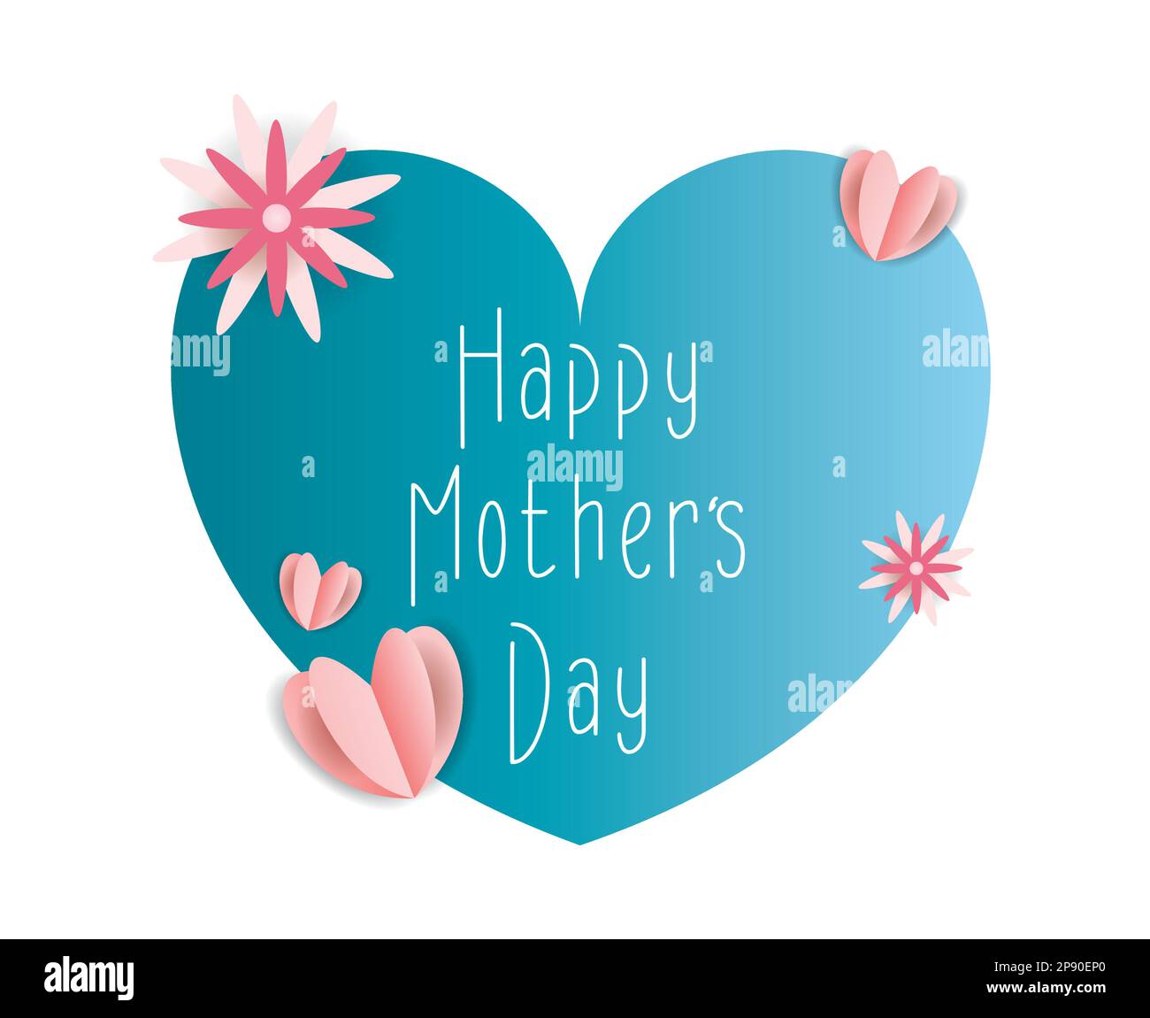 Bonne fête des mères typographie sur l'illustration de vecteur de coeur avec des fleurs roses et des coeurs isolés sur fond blanc. Illustration de Vecteur
