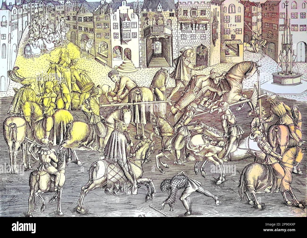 Turnier des Mittelalters in München, Deutschland, im Jahr 1500, Historisch, digital restaurierte Reproduktion von einer Vorlage aus dem 19. Jahrhundert Banque D'Images