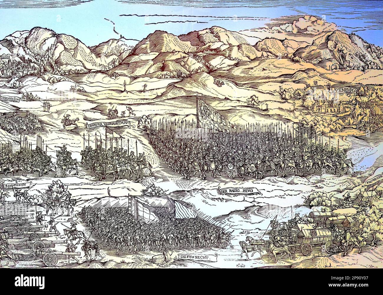 Osmanisch-Habsburgische Kriege, 1532, Friedrich von Bayern und seine Truppen auf dem Marsch gegen die türkischen Truppen, Historisch, digital restaurierte Reproduktion von einer Vorlage aus dem 19. Jahrhundert Banque D'Images