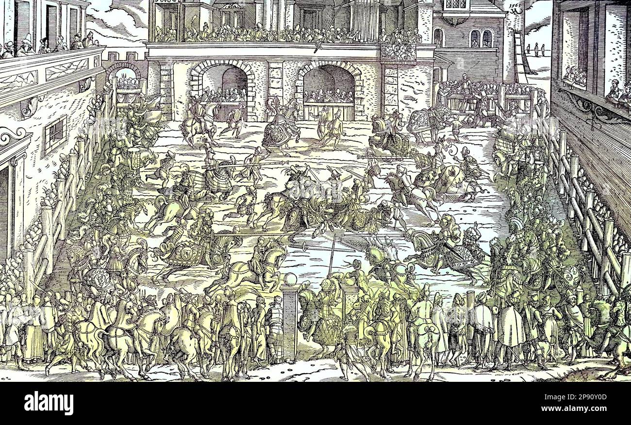 Mittelalterliches Ritterturnier, Wien, Österreich, Historisch, digital restaurierte Reproduktion von einer Vorlage aus dem 19. Jahrhundert Banque D'Images