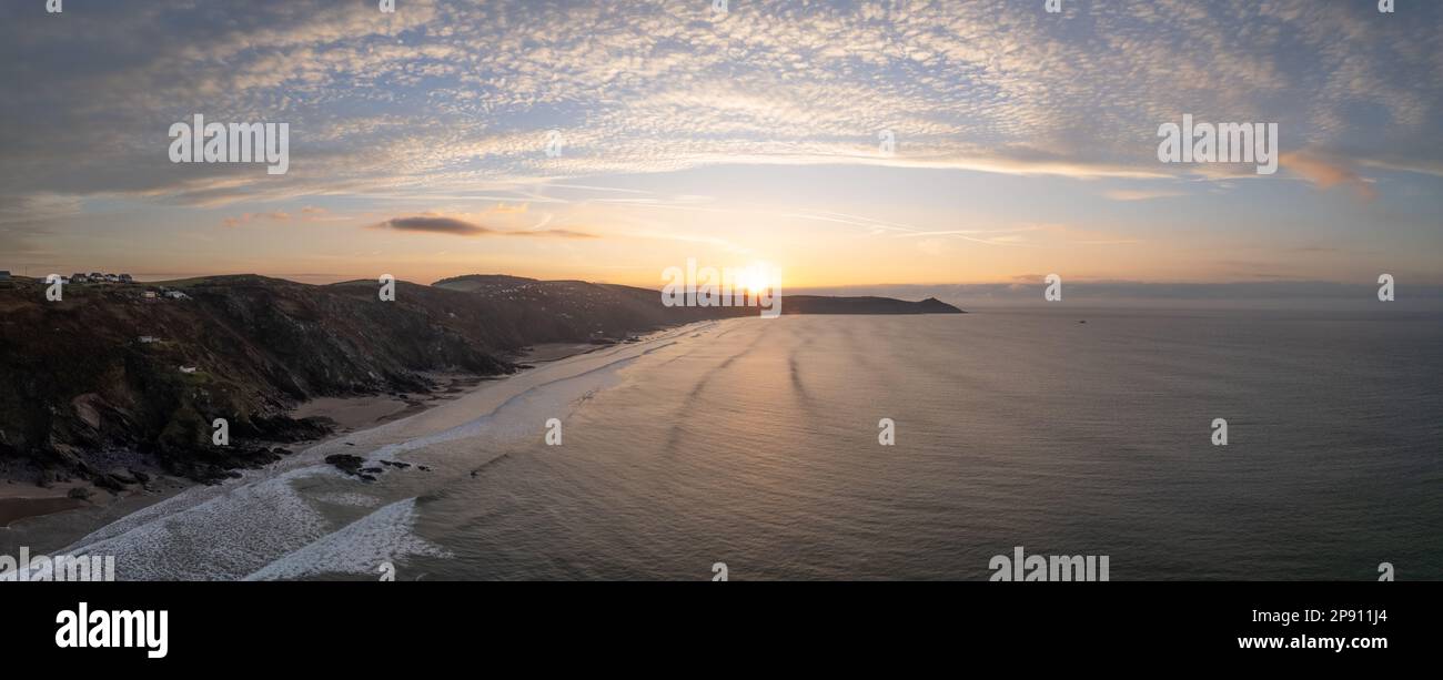 Whitsand Beach, Whitsand Bay, Cornwall - Drone photo panoramique aérienne Banque D'Images