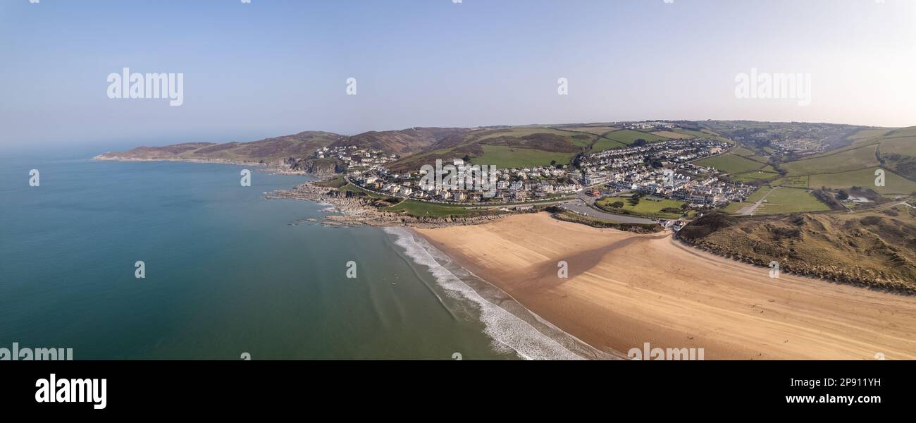 Plage de Woolacombe, Devon - Drone photo panoramique aérienne Banque D'Images