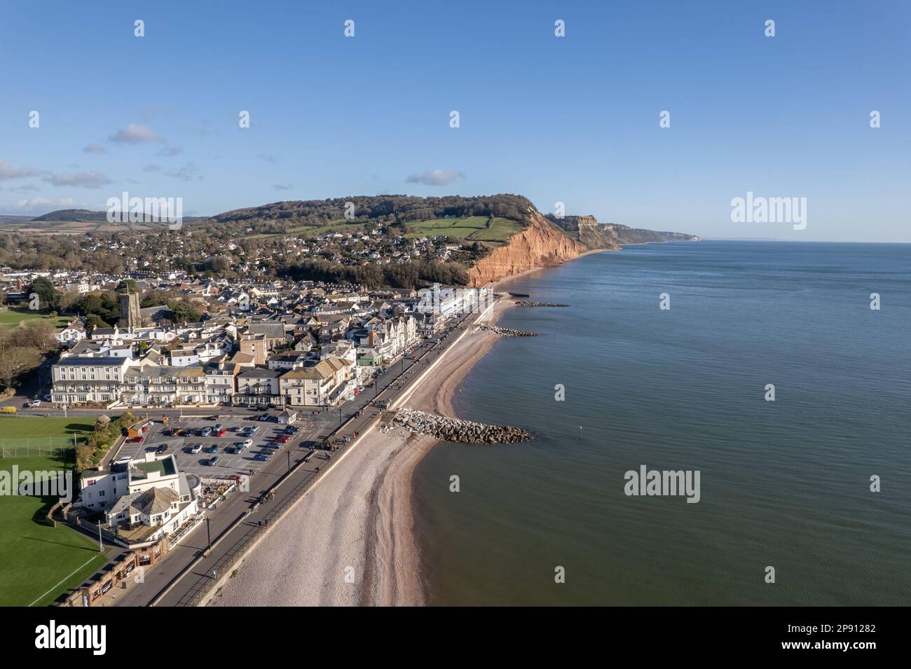 Sidmouth front de mer, Devon Drone photo aérienne Banque D'Images