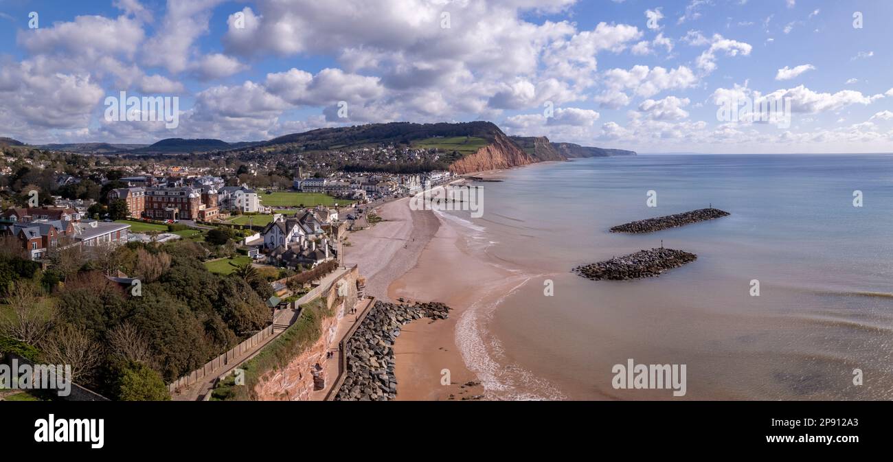 Sidmouth front de mer, Devon Drone photo aérienne Banque D'Images
