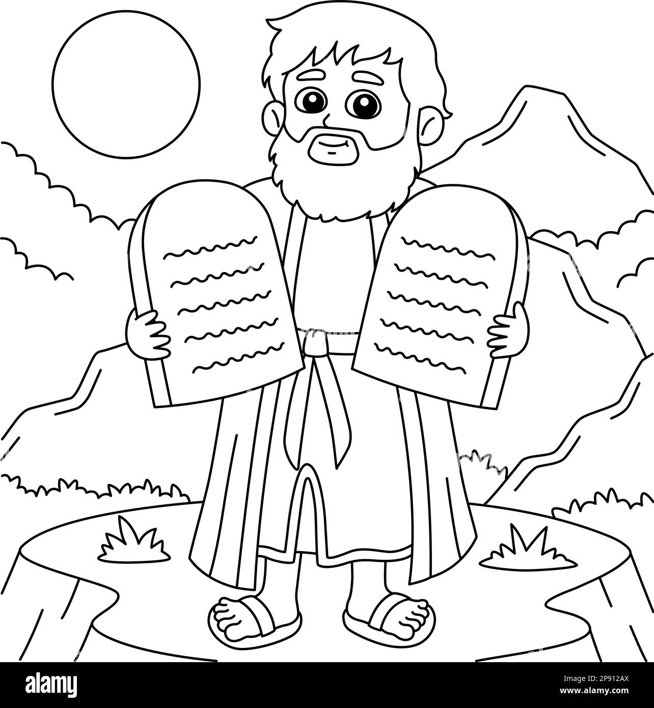 Moïse tenant tablette de dix Commandements coloriage Illustration de Vecteur