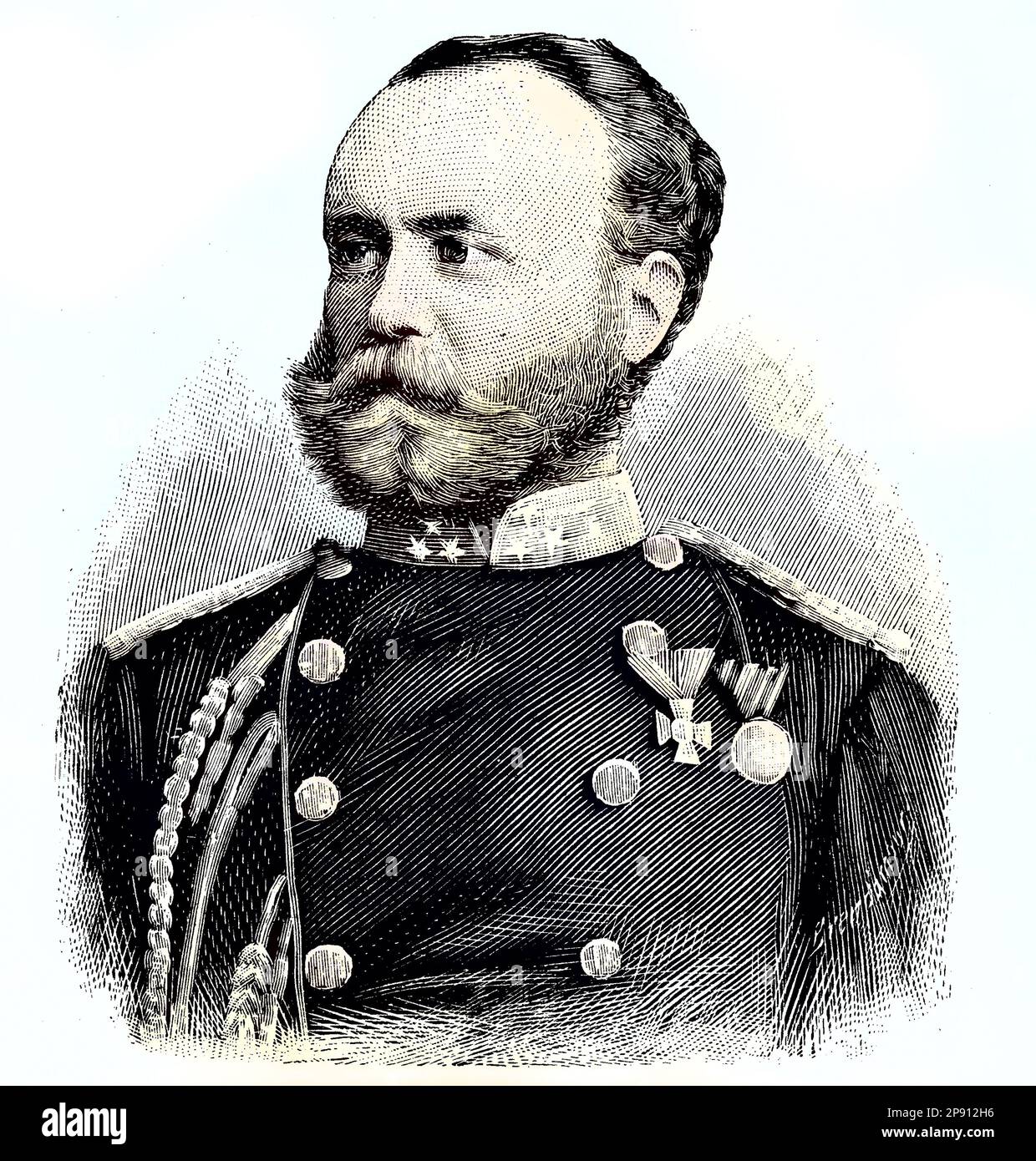 Militärpersonen im Deutsch-Französischen Krieg 1870 - 1871, Graf Ferdinand von Zeppelin, Ferdinand Adolf Heinrich August Graf von Zeppelin, 8. Juillet 1838 - 8. März 1917, war ein deutscher General und späterer Flugzeugbauer, der die Zeppelin-Luftschiffgesellschaft gründete, Historisch, digital restaurierte Reproduktion von einer Vorlage aus dem 19. Jahrhundert Banque D'Images