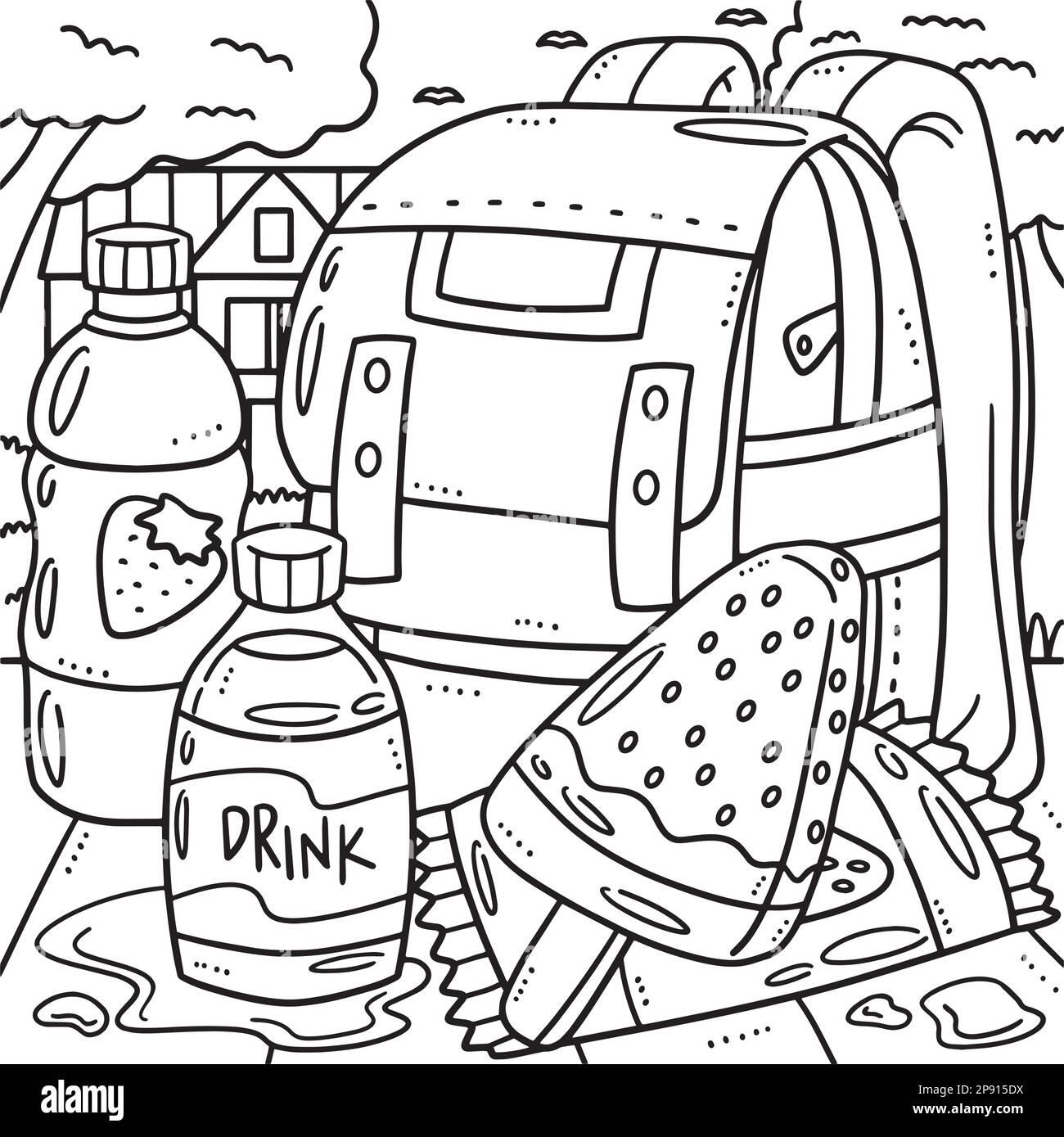 Dernier jour de la maternelle, sac et collations à colorier Illustration de Vecteur