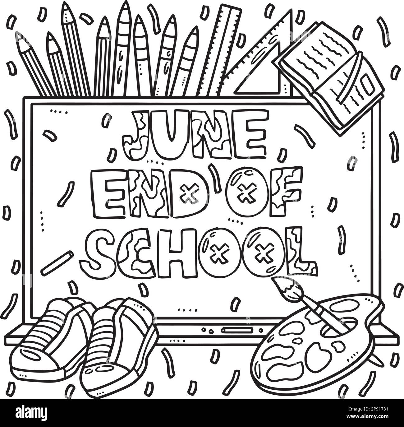 Dernière journée d'école juin coloriage page pour les enfants Illustration de Vecteur