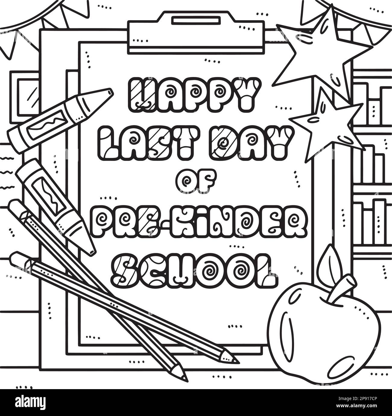 Bonne page de coloriage du dernier jour de pré-K School Illustration de Vecteur