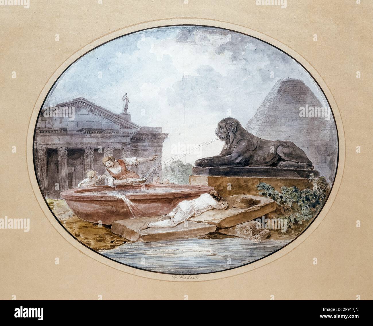 Hubert Robert, architectural Capriccio, aquarelle, 1801 Banque D'Images