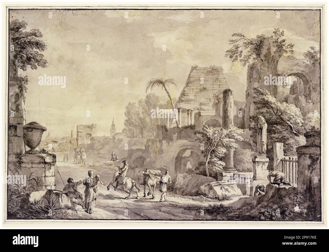 Hubert Robert, Heroic Landscape, peinture au stylo et à l'encre avec lavage, avant 1808 Banque D'Images