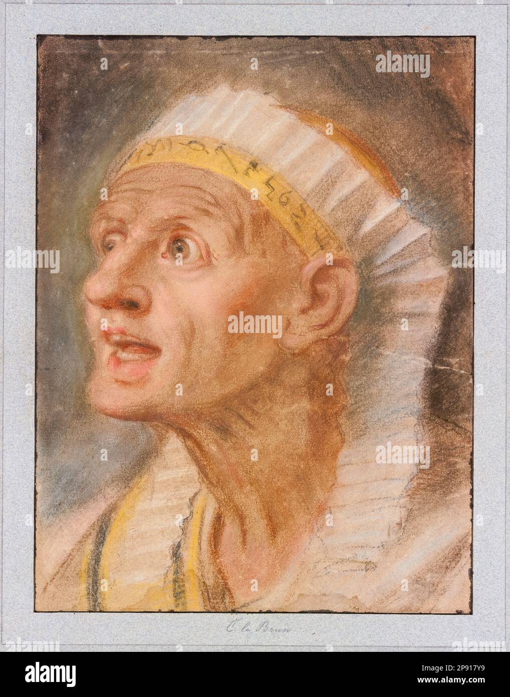 Charles le Brun, chef d’une reine au Headdress égyptien, de «Queens aux pieds d’Alexandre le Grand», dessin pastel, vers 1661 Banque D'Images