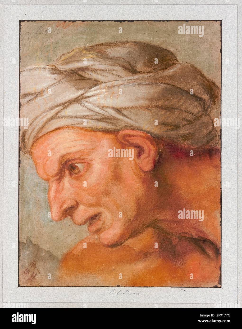 Charles le Brun, tête en profil à gauche, de 'Queens aux pieds d'Alexandre le Grand', dessin pastel, vers 1661 Banque D'Images