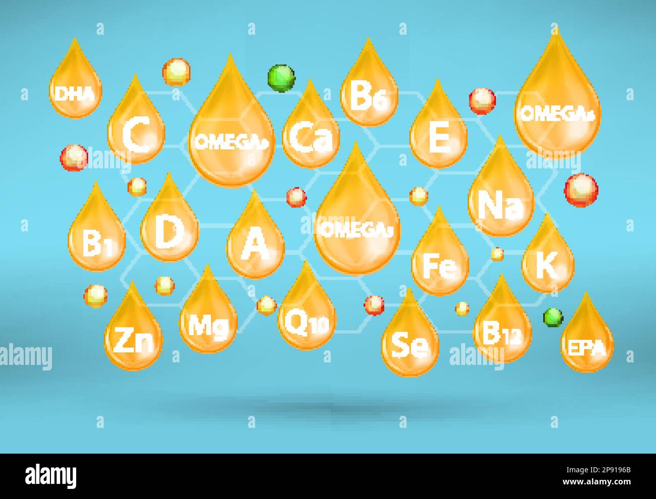 Multivitamine, suppléments minéraux et oméga, illustration vectorielle Illustration de Vecteur