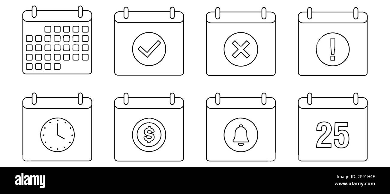 Icônes de vecteur de calendrier. Ensemble de symboles de calendrier en style de ligne. Illustration vectorielle Illustration de Vecteur