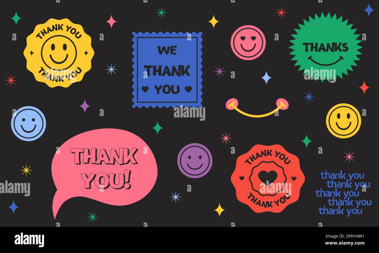 Merci abstrait hipster arrière-plan tendance avec des autocollants rétro. Le fond abstrait de Thanksgiving. Conception vectorielle Illustration de Vecteur