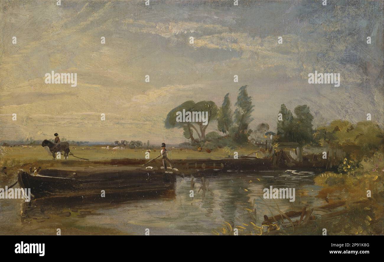 Barge sous l'écluse de Flatford vers 1810 par John Constable Banque D'Images