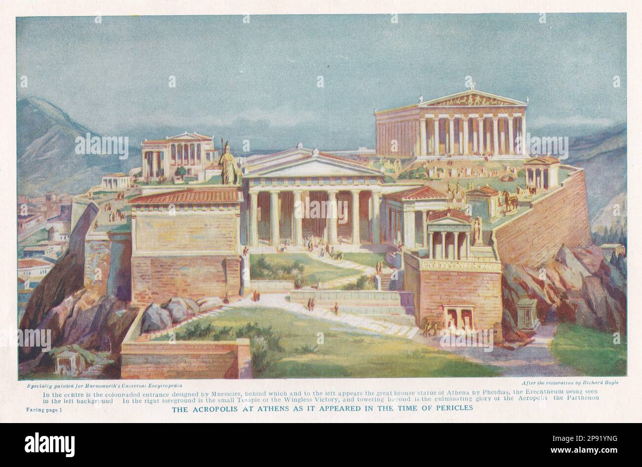 L'Acropole d'Athènes comme il est apparu à l'époque de Pericles. Banque D'Images