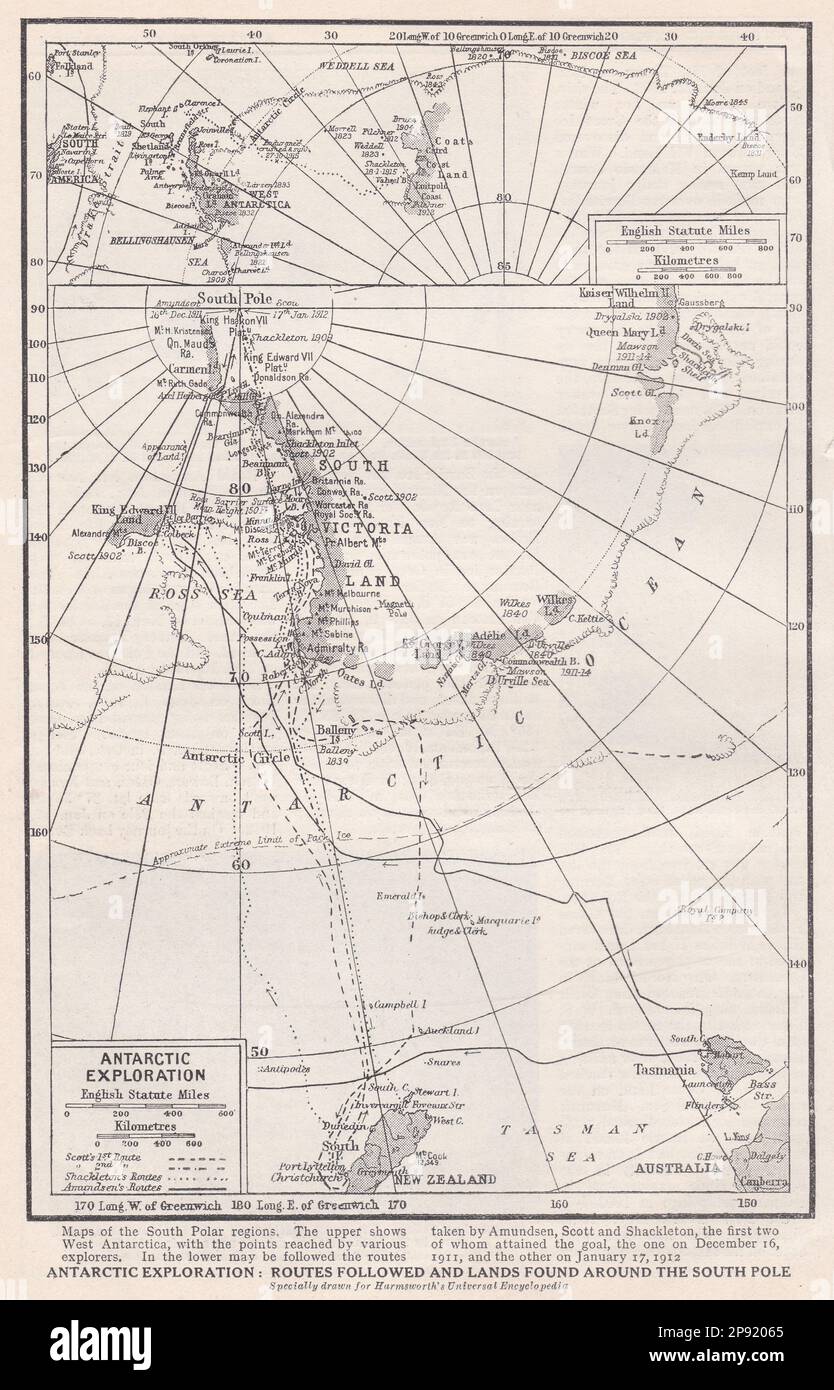 Carte ancienne de l'exploration de l'Antarctique Banque D'Images