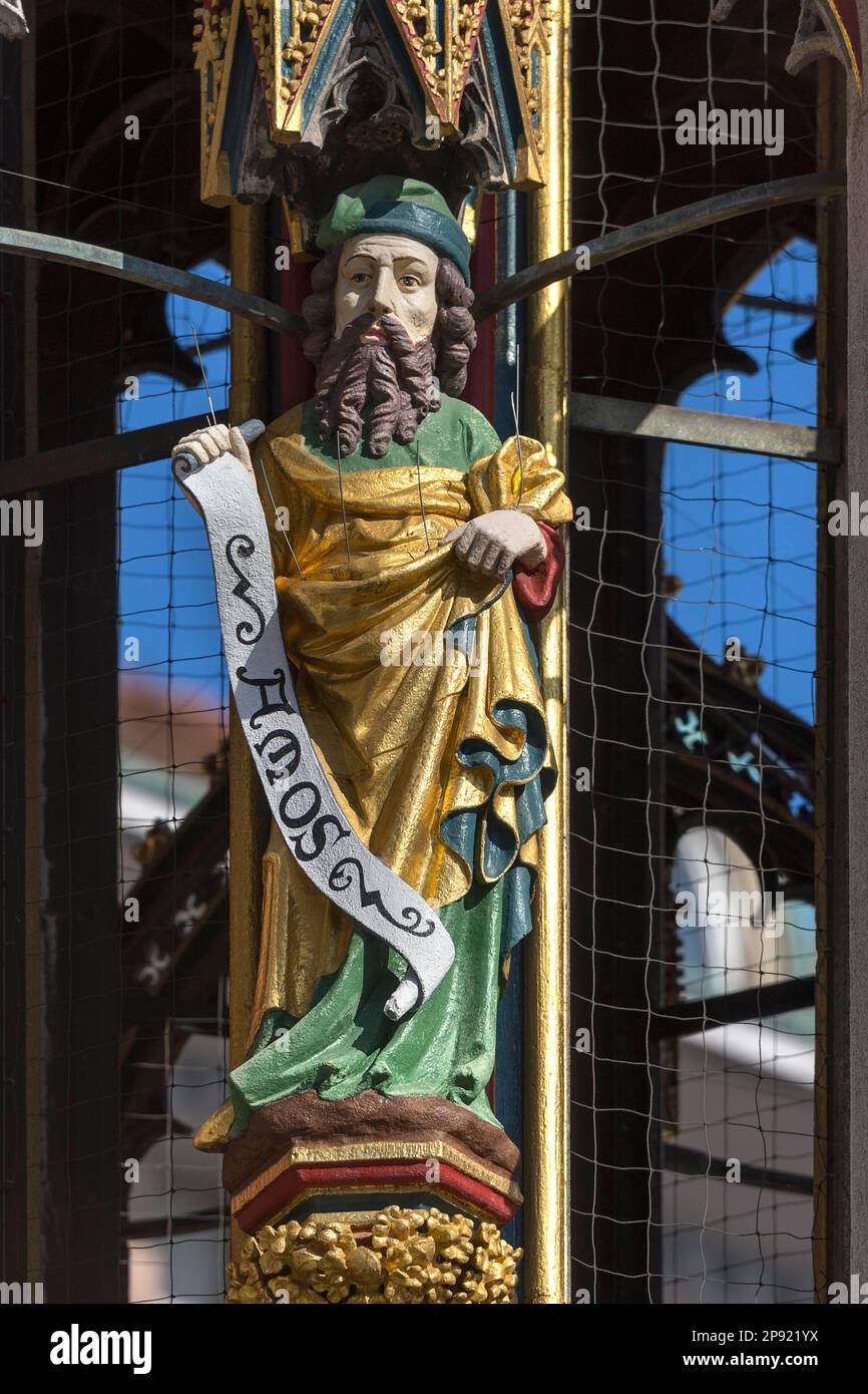Figure à la belle fontaine: Amos, Prophète, place du marché principal, Nuremberg, moyenne-Franconie, Bavière, Allemagne Banque D'Images