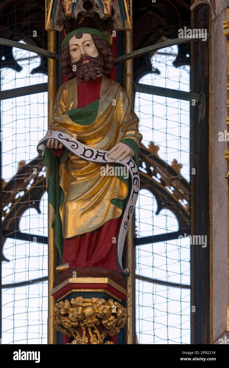 Figure à la belle fontaine: Daniel, Prophète, place du marché principal, Nuremberg, moyenne-Franconie, Bavière, Allemagne Banque D'Images