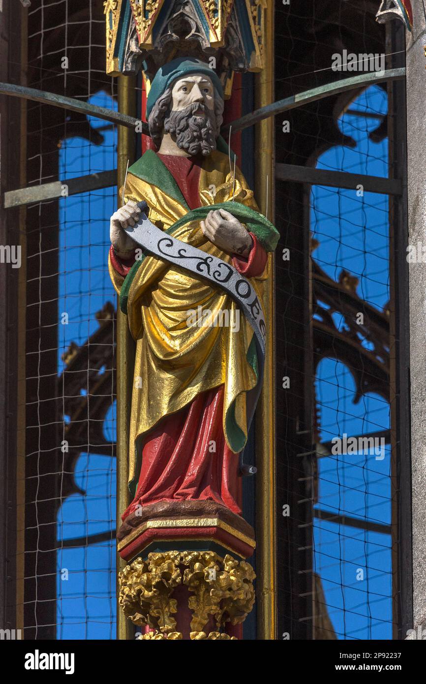 Figure à la belle fontaine: Joel, Prophète, place du marché principal, Nuremberg, moyenne-Franconie, Bavière, Allemagne Banque D'Images