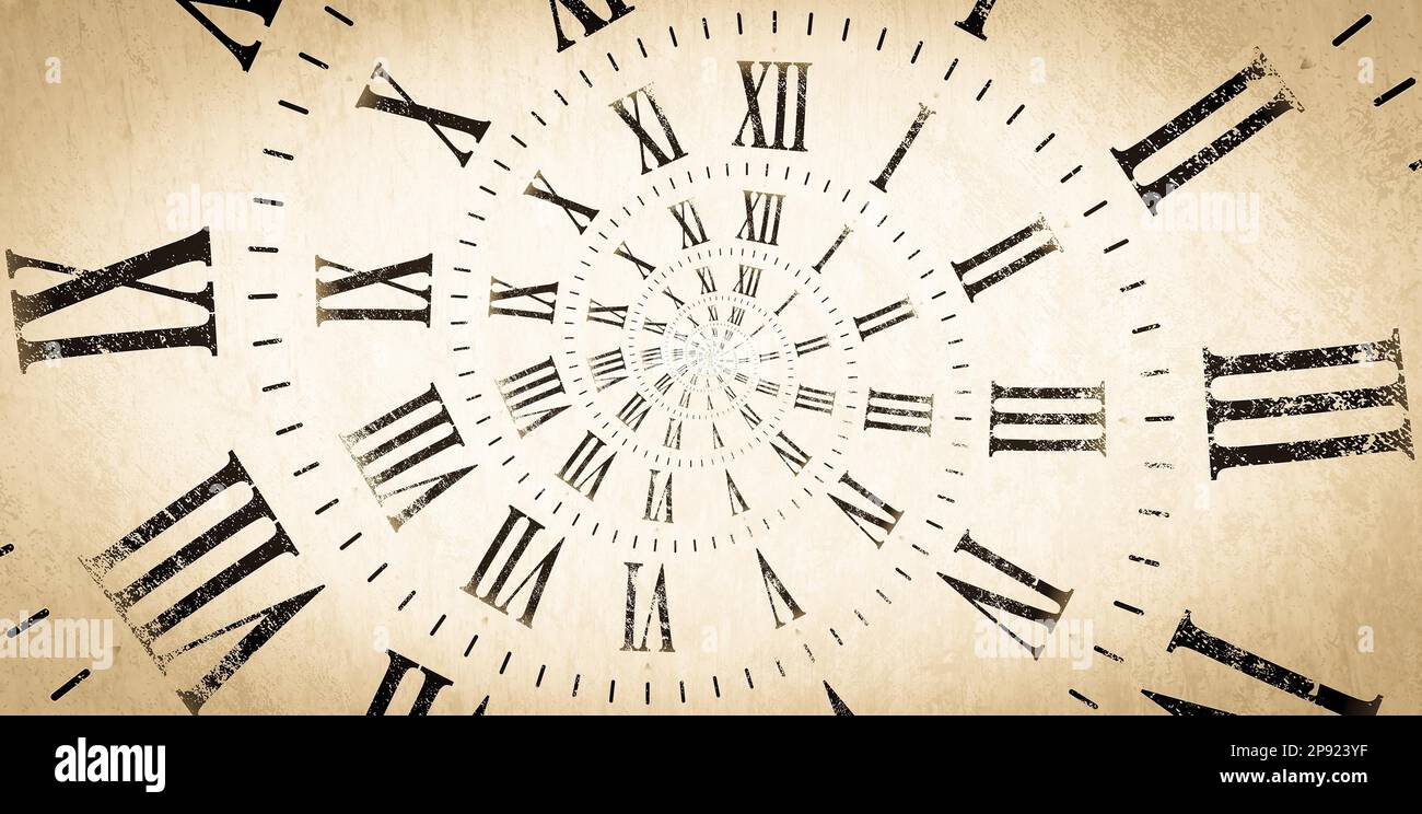 Arrière-plan d'effet Droste avec spirale d'horloge infinie. Conception abstraite des concepts liés à l'heure et à la date limite Banque D'Images