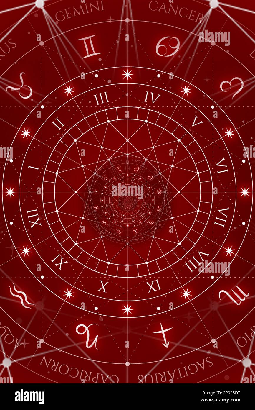 Illustration d'arrière-plan du signe d'astrologie et d'alchimie - rouge Banque D'Images