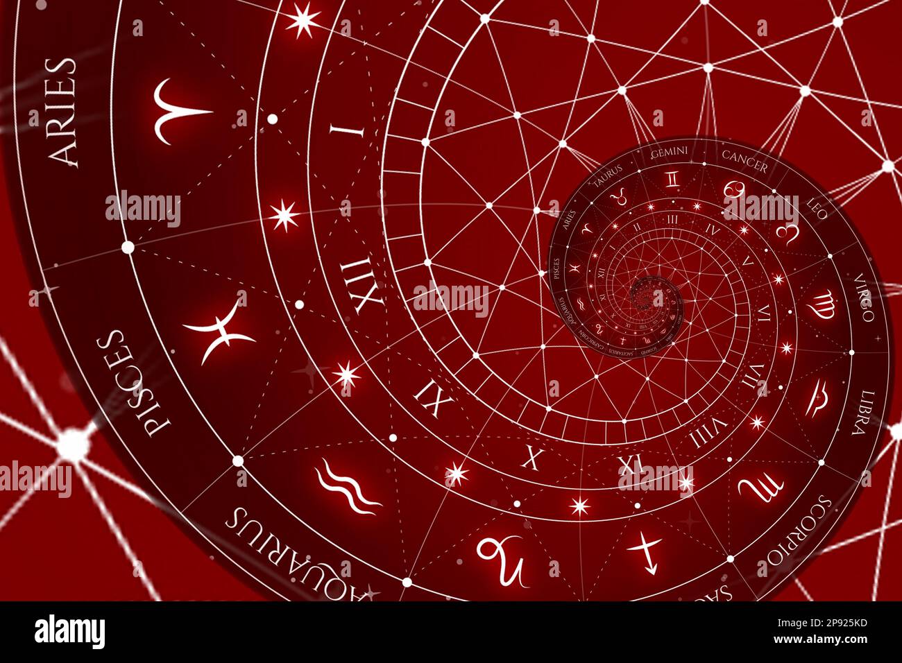 Signes du zodiaque arrière-plan de l'horoscope. Concept de fantaisie et de mystère - rouge Banque D'Images