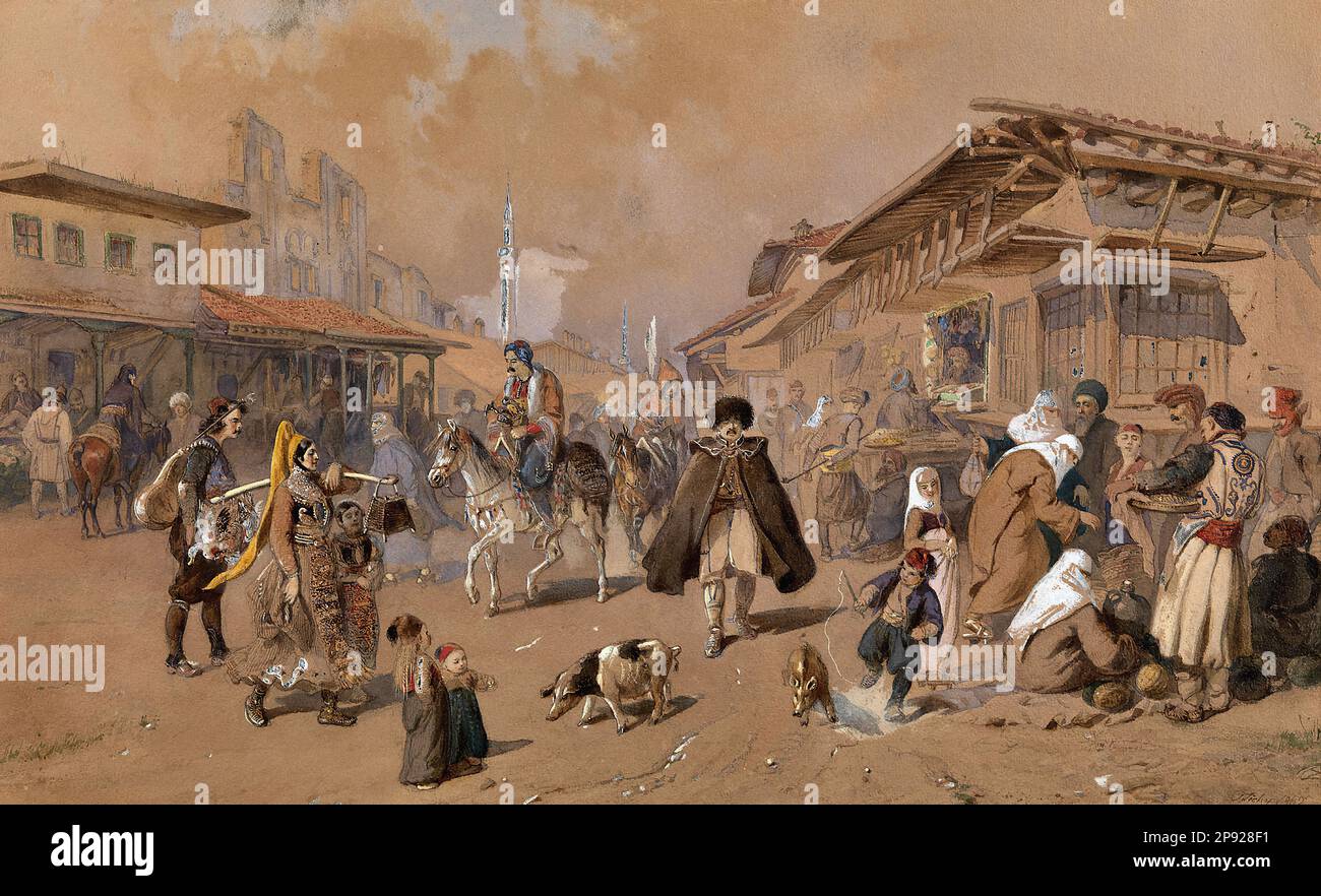 Zichy Mihály Von - Keleti Bazár - Magyar Iskola - XIX - Zichy Mihaly Von - un bazar oriental - Ecole hongroise - 19th siècle Banque D'Images