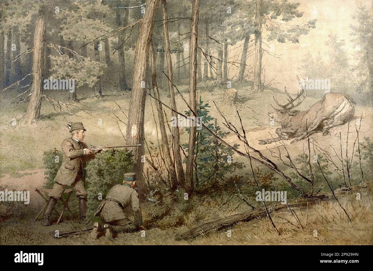 Zichy Mihály Von - Szarvasvadászat - Magyar Iskola - XIX - Zichy Mihaly Von - The Stag Hunt - Ecole hongroise - 19th Century Banque D'Images
