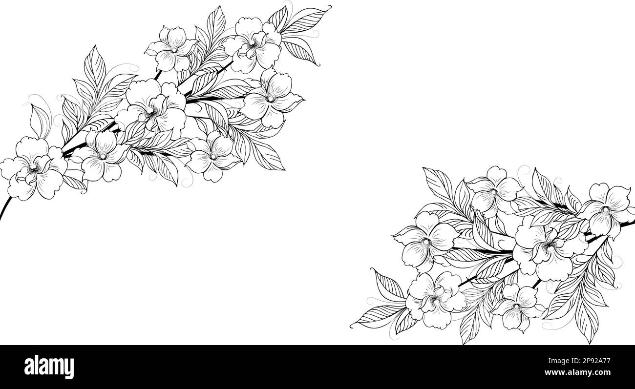 Fond floral, composition florale, fond floral avec fleurs tendres et branches de bourgeons. Dessin à la main. Pour un décor stylisé, des invitations Illustration de Vecteur