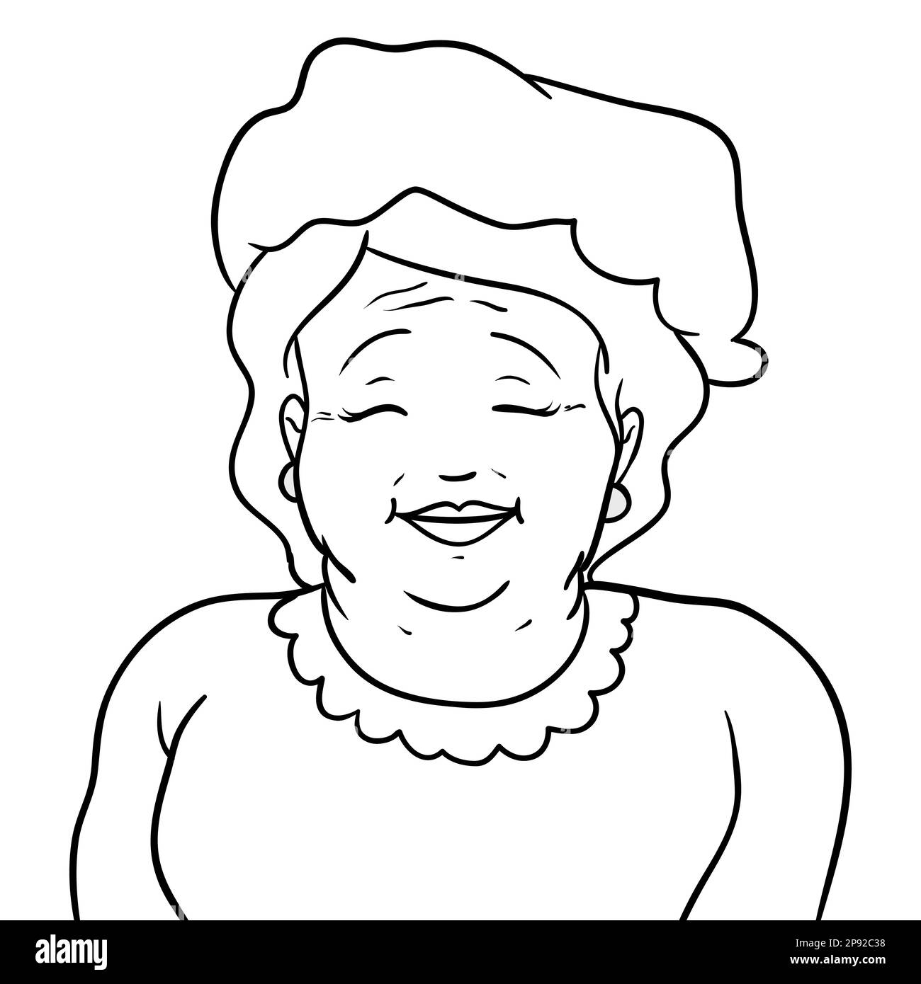 Vieille dame mignonne avec des vêtements élégants et un bonnet dans les contours pour colorier les activités. Illustration de Vecteur